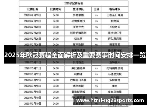 2025年欧冠赛程全面解析及重要赛事时间安排一览