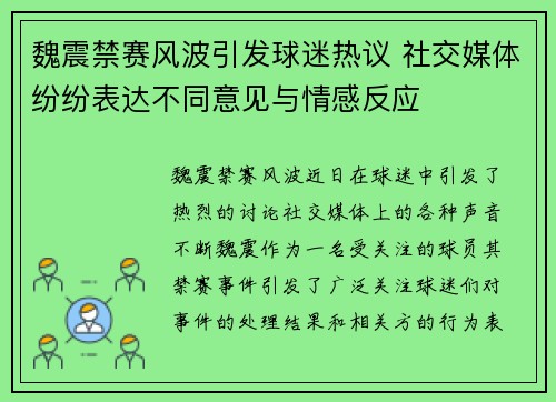 魏震禁赛风波引发球迷热议 社交媒体纷纷表达不同意见与情感反应